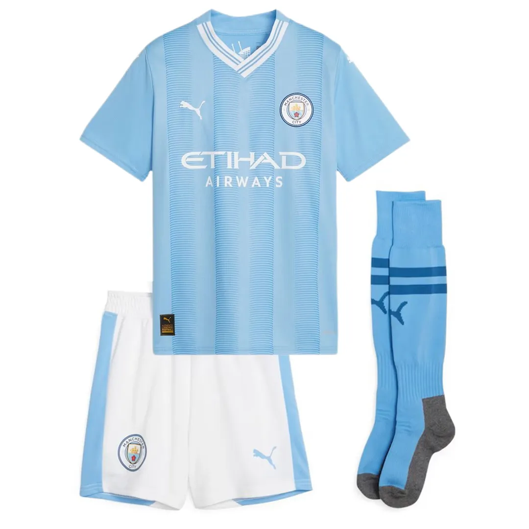 9b5b16b875 2023/24 Kids Manchester City Home Kit(Jersey+Short+Socks) - Imagen 1